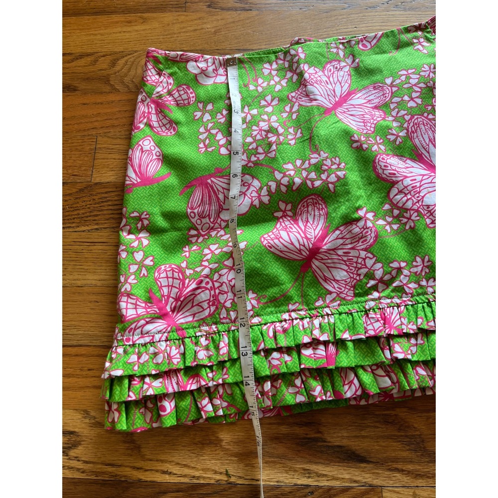 Lilly Pulitzer Pink Green Butterfly Print Ruffle Hem Mini Skirt - Picture 2 of 7